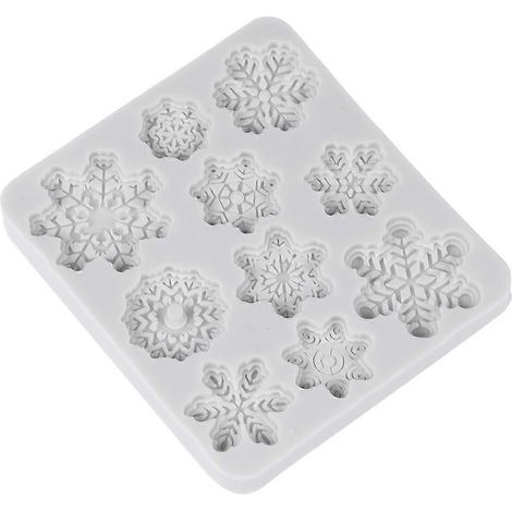 Moule à gâteau de Noël en silicone à 10 cavités, en forme de flocon de neige, antiadhésif, résistant à la chaleur et flexible, pour desserts faits maison. (1/4)