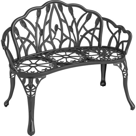 Gartenbank 2-Sitzer Gussaluminium wetterfest Outdoor Sitzbank mit Tulpen-Rückenlehne Blumenmotiv 99 x 57 x 78 cm (1/5)