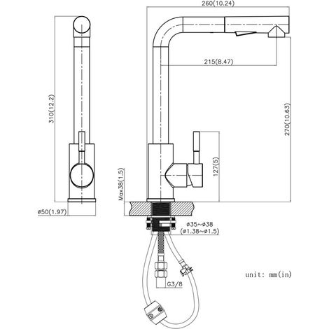 CECIPA  2 en 1 Évier 1 Bac Inox 50 x 45 x 18,5 cm + Robinet de Cuisine Inox Extractible (Sans distributeur de savon)