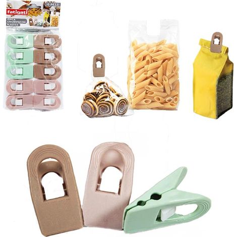 PINZA CHIUDIPACCHI MULTIUSO IN PLASTICA 10 PZ COLORI ASSORTITI