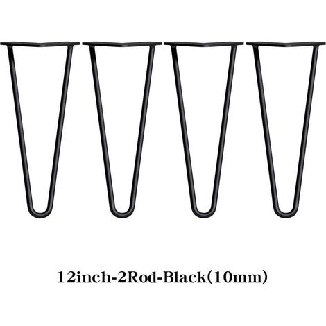 4Pcs 12inch(30cm) Hairpin Table Legs with Free Screws & Protector Feet Stable Standard Table Height 2 Rod 10mm Steel, Black