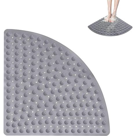 Tapis de Douche, 54 x 54 cm Tapis de Douche Antidérapant Quart de Cercle, Tapis de Douche d'angle, Natte de Bain en PVC, Natte de Douches Antidérapant, pour Salle de Bain et Sauna(Gris) (1/5)