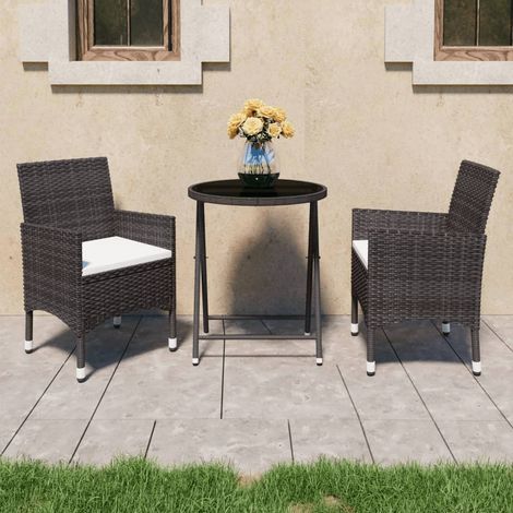 Garden Bistro Set Brown Poly rattan Medium Removable Covers vidaXL (1/5)