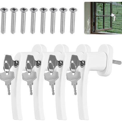 Lot de 4 poignées de fenêtre en aluminium : poignée de fenêtre verrouillable, poignée de fenêtre de sécurité, poignée en aluminium massif avec 8 vis pour fenêtres, portes de terrasse et portes (1/5)