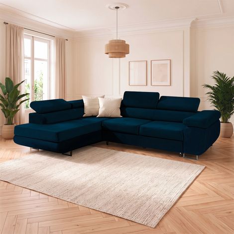 Ecksofa, links umwandelbar, 4-Sitzer, Wilson Velours Blau (1/5)