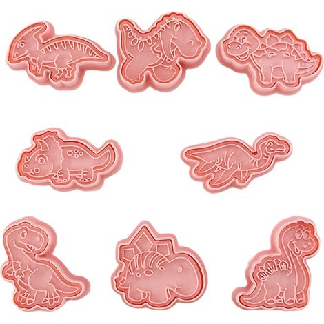 Formine per biscotti a forma di dinosauro con timbro, 8 pezzi (1/4)