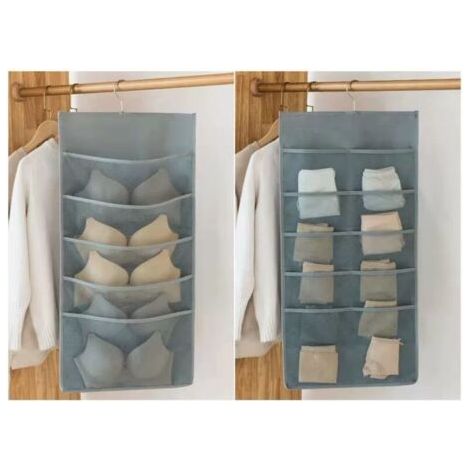 Organisateurs de Penderie avec 15 Poches, 1 Paquet Pliables Organisateur de Sous-vêtements Suspendu de Soutien-gorge Cintre Tissu Oxford Coupe Économiseur Espace (Gris, 40 x 80 cm) (1/4)
