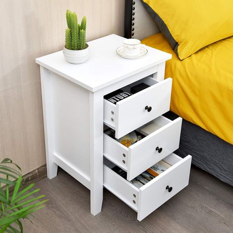 COSTWAY Nachttisch mit 3 Schubladen Beistelltisch Nachtschrank Weiss (1/5)