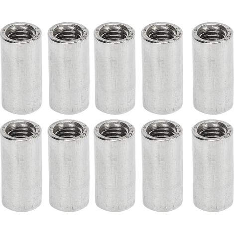 Lot de 10 écrous de raccordement ronds M8x1,25, filetage femelle, tige de 25 mm de longueur, manchon fileté en acier inoxydable. (1/5)