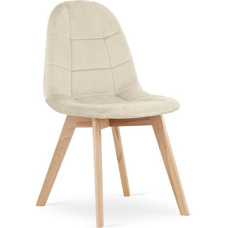 Sedia da pranzo Bora in velluto beige con gambe in faggio (1/5)