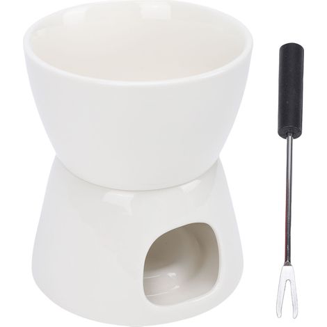 Service à fondue au fromage avec support pour fourchette, en céramique blanche pure, pour faire fondre le chocolat et la crème glacée. (1/5)