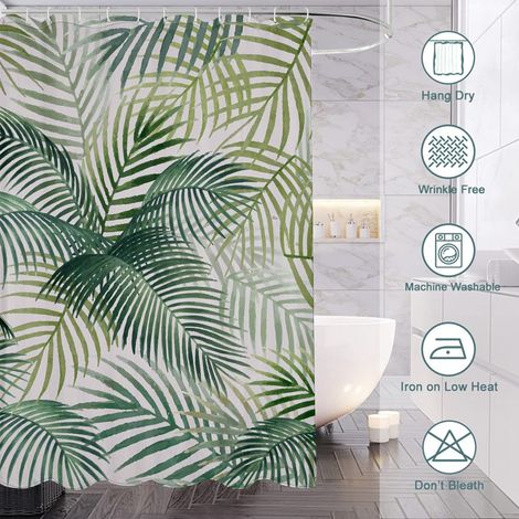 Rideau de douche motif feuilles artistiques, polyester imperméable, 90x180 cm (1/5)