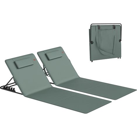 Outsunny 2 Pcs Foldable Sun Loungers, Beach Lounger with Adjustable Back
