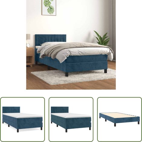 Samtbett - Boxspringbett mit Matratze Dunkelblau 90x190 cm Samt (1/5)