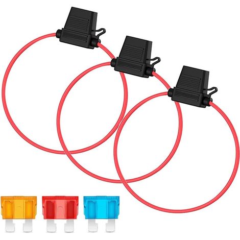 3pcs 16AWG Porte-fusibles Moyen Lame Enfichable Etanche avec Fil, DC 32V 20A Add-A-Circuit pour Camion Voiture, avec 3pcs de Fusible à Lame Standard (5A/10A/15A) (1/5)