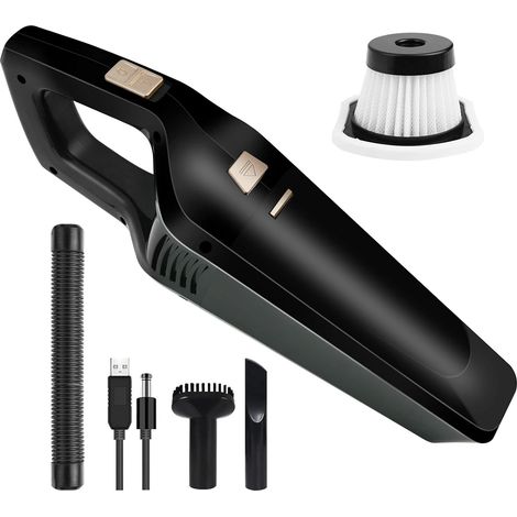 Handstaubsauger, 120 W 2200 mAh wiederaufladbarer kabelloser Tischstaubsauger, tragbarer Staubsauger mit USB-Aufladung und waschbarem Filtertrockner, für Tierhaare, Küche, Büro, Auto (Schwarz) (1/5)