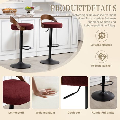 Lot de 2 tabourets de bar pivotants 360° hauteur réglable. Dossier noyer noir et siège PU,adapté cuisine,bar et restaurant. (1/5)