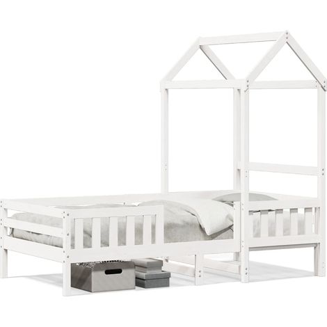 Maison Exclusive - Massivholzbett mit Dach Weiß 75x190 cm Kiefer