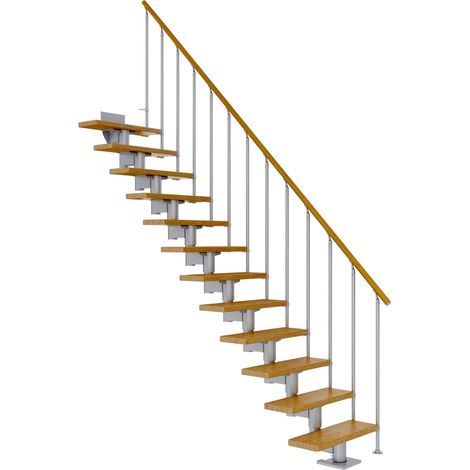 Dolle Mittelholmtreppe Cork Eiche, lackiert Gerade 79 cm breit für Geschosshöhen 259 – 315 cm UK Metall Perlgrau inkl. einseitigem Geländer Einzelstab