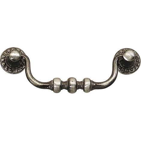 Poignée de porte d'entrée à cylindre zamac – Entraxe 110 mm – Décor vieil argent – Largeur 142 mm – Hauteur 50 mm – Fosun