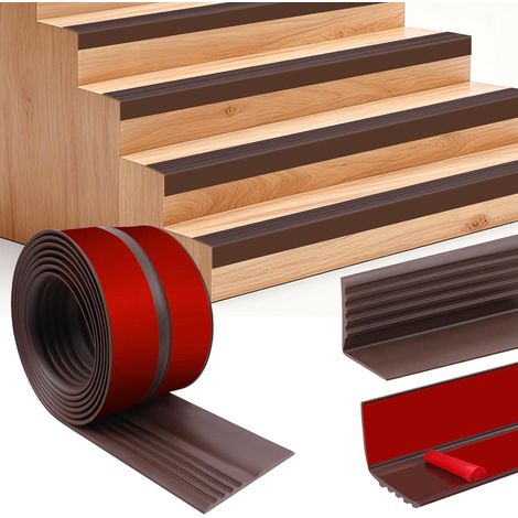 Nez de marche profilé adhésif nez de marche antidérapant escalier en vinyle protection des bords d'escalier (1m, 50×25mm, Marron) (1/5)