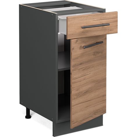Mobiletto base per cucina Fame-Line, Rovere dorato, 40 cm senza piano di lavoro, Vicco (1/3)