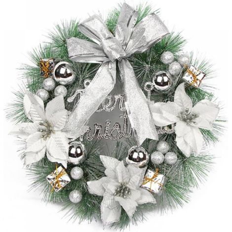 Guirlande De Noël - Couronne Décorative Avec Nœud Ruban Et Boules - Pour Porte Fenêtre Mur Cheminée Étagère - Décoration Hivernale Intérieure Extérieure - 1 Pièce (1/5)