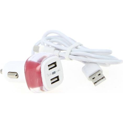 Chargeur Allume-Cigare 2 ports USB 2.4A + câble micro USB - SILAMP