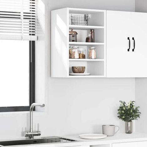 Meuble de Rangement Mural Suspendu, Placard de Cuisine ou Salle de Bain en Bois d'Ingénierie, Design Moderne Blanc, 40 x 29,5 x 60 cm (1/5)