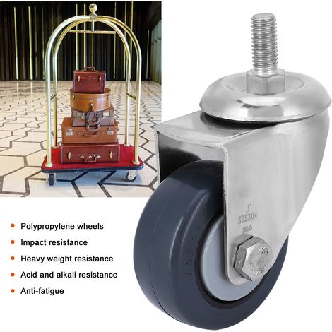 Roulette pivotante avec support en acier inoxydable 304, filetage M12, 2,5 pouces, gris foncé, antidérapante, pièces de quincaillerie (1/5)
