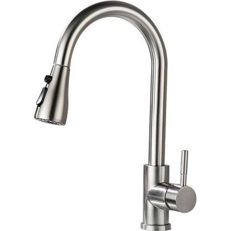 Grifo de cocina con caño extraíble, mezclador de acero inoxidable, giratorio 360°, acabado cepillado, 3 velocidades de agua -Crezuo