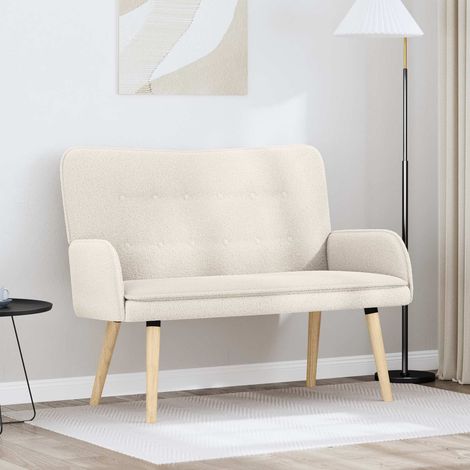 Canapé 2 places en tissu bouclé crème, pieds marron, 115 x 61 x 87 cm - PANGIVO (1/5)