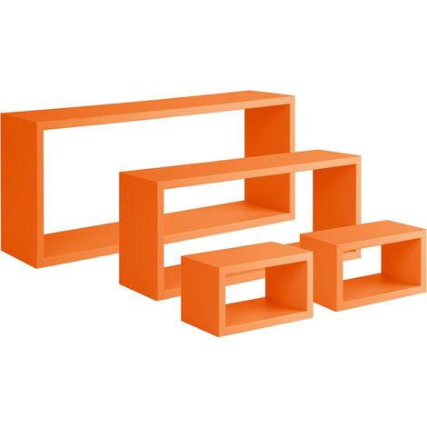 Set 4 Mensole da Muro, Pensile Bagno, Mensola Parete, Scaffale Parete, Arancione, 75x30 p15,5 cm, 60x25 p15,5 cm e 2 da 25x15 p15,5 cm - Merlino (1/4)