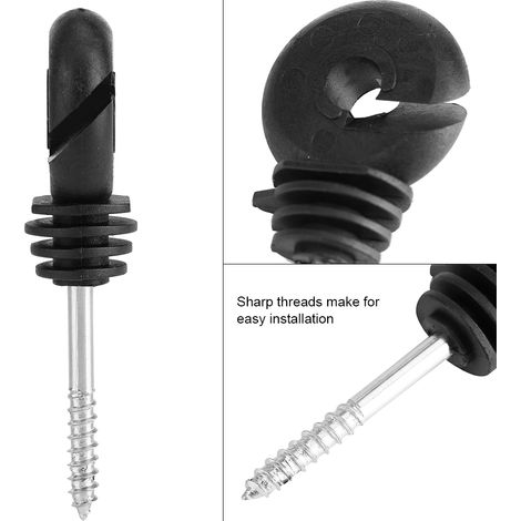 100 schwarze Ringisolatoren zum Anschrauben an Holzpfosten für Elektrozäune aus Polyethylendraht oder -band. (1/5)