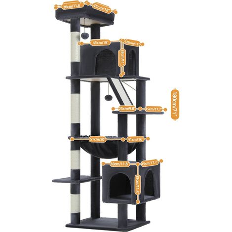 Arbre à chat, design multi-niveaux, poteaux à gratter inclus, AMT0281DGY, XL-b (1/2)