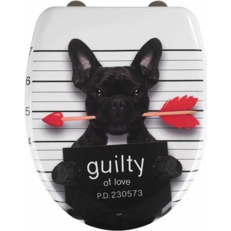 Wenko Sedile WC Guilty Dog-Sedile WC antibatterico con chiusura automatica ammortizzata, fissaggio igienico in acciaio inox Fix-Clip resistente contro la ruggine,Termoindurente, 38 x 45 cm,Multicolore (1/5)