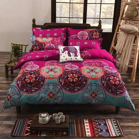 Bettwäsche-Set 155x220cm Boho Mandala Lila 3-teilig mit 2 Kissenbezügen 80x80cm