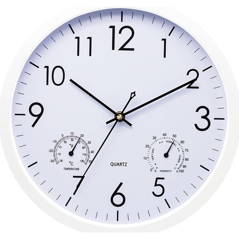 Reloj de pared redondo sin tictac - Reloj de pared de cuarzo moderno - Sin ruido de tictac - Reloj de pared grande para niños - Blanco - 30,5 cm