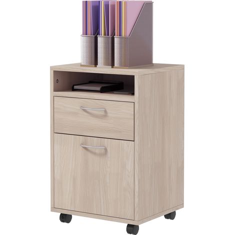 Caisson bureau à roulettes tiroir placard niche dossiers suspendus 40x35x60 cm blanc