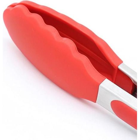 Lot de 4 pinces de cuisine rouges, en silicone de qualité supérieure sans BPA, antiadhésives et en acier inoxydable, pour la (1/5)
