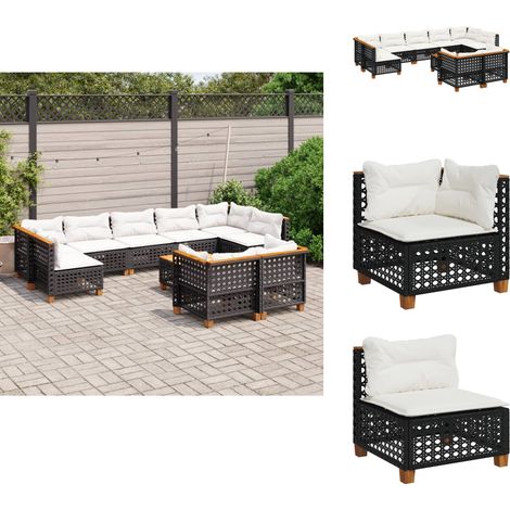 Salon de jardin 10 pcs avec coussins noir résine tressée - Ensemble Salon De Jardin - Meuble Extérieur - Canapé Jardin - Résine Tressée - Rotin Synthétique (1/5)