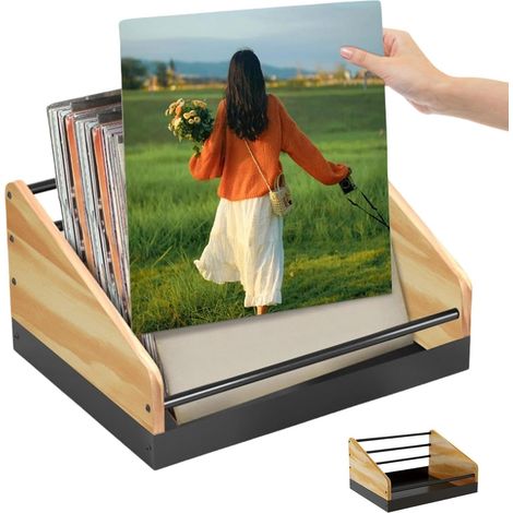 Support pour disques Grande capacité Rangement et présentation pour vinyles Pour maison, salon, chambre, bureau, étagère, table (1/5)