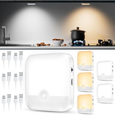Set di 6 luci LED ricaricabili e wireless attivabili tramite movimento per interni auto, scale, camere da letto, corridoi, camerette e cucine [Classe energetica A]