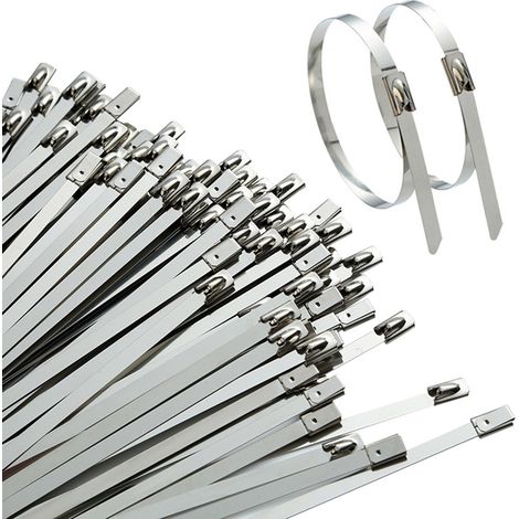 Collier De Serrage Métallique 400x4.6mm(15,7 pouces), Serre Câble En Acier Inoxydable Argent Attaches De Câble Robustes - Zip Ties Metal - Résistance À La 120kg, Lot De 100 Pièces -LIFCAUSAL (1/5)
