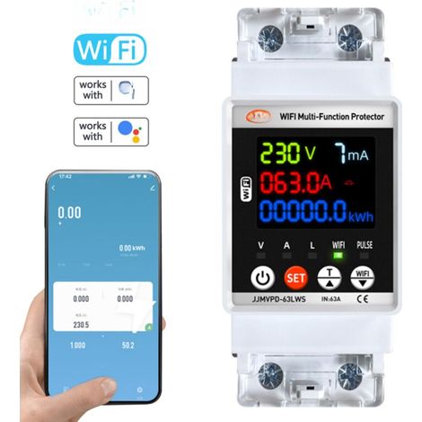 Disjoncteur intelligent monophasé à réenclenchement automatique Tuya WiFi avec affichage numérique, tension réglable et protection contre les fuites de courant. Compteur d'énergie en kilowattheures in (1/5)