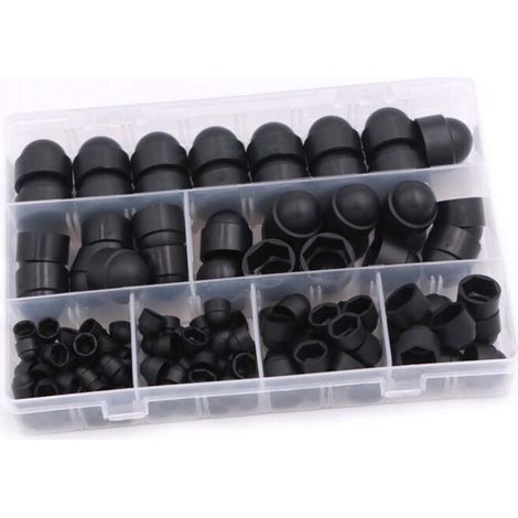 Kit de 145 cache vis écrou de protection – 6 tailles M4 à M12 – Plastique noir – Pour machines, meubles et véhicules