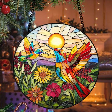 Attrape-soleil colibri vitrail 9 cm décoration fenêtre suspendue oiseaux cadeau pour femme maman anniversaire Noël (1/5)