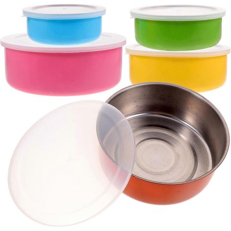 Ensemble de 5 bols de service empilables pour salade de légumes avec couvercle, idéal pour la cafétéria et l'extérieur. Léger et compact. (1/5)