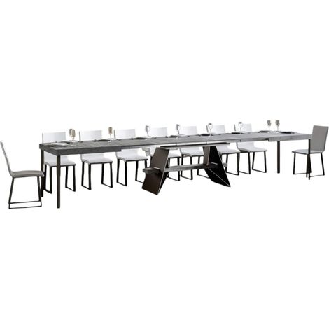 Grande table à rallonges bois gris ciment et pieds acier gris foncé 8 à 20 places L 180 à 440cm Klaro (1/5)