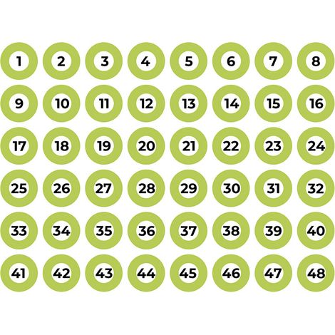 Selbstklebendes A4-Nummeriertes Blatt 1-48 Grün Edm